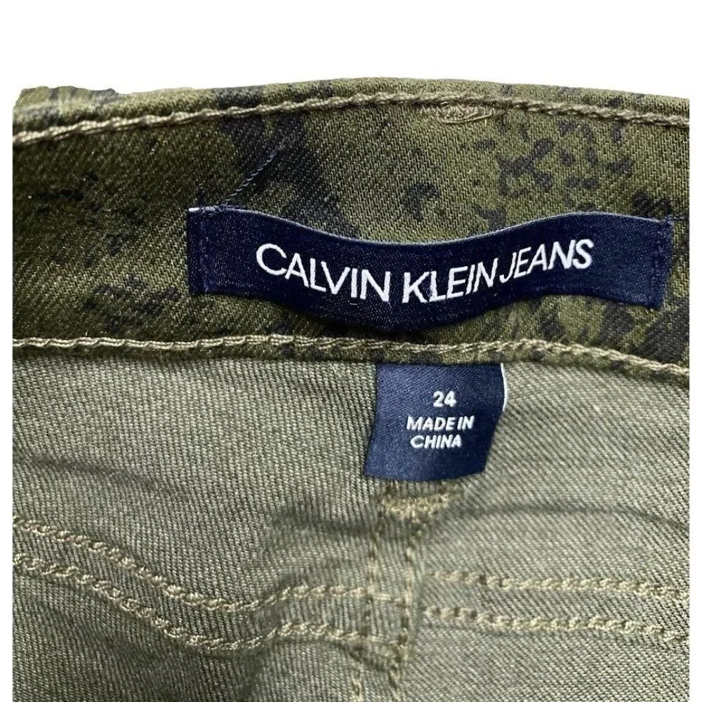 Calvin Klein Skinny Ankle Jeans Women's 24‎ XS Green Green Python-Print Stretch